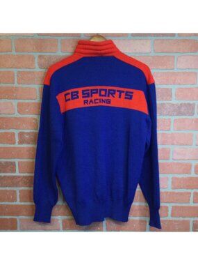 Vintage 80s CB SPORTS Racing Wool Knit Ski Sweater Blue Red Gorpcore Alpine L